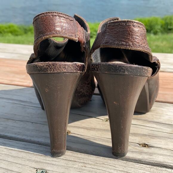 Henry Beguelin Brown Distressed Leather  Slingback Peep Toe Bootie Sandal 6 - Picture 5 of 10